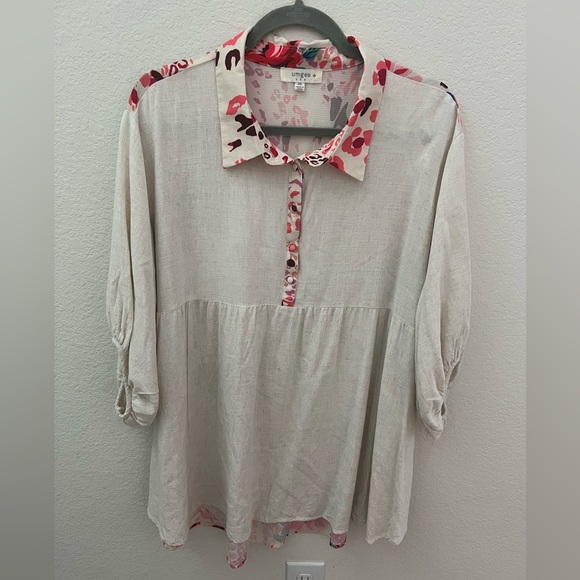 Umgee USA 2XL Linen Blend Boho Mixed Print Tunic Top Floral & Animal Print - Picture 1 of 4